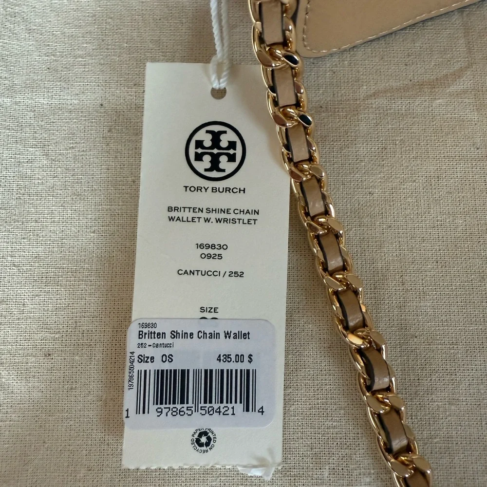 NWT Tory Burch Britten shine Chain Wallet with Wristlet Leather Crossbody